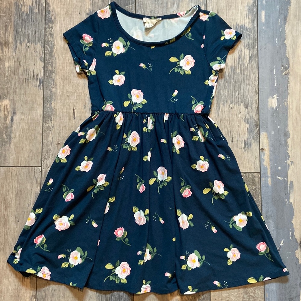 Soho Blue Girl’s Foral Dress Short Sleeve A Line Dresses Sz 10 Soft Stretchy